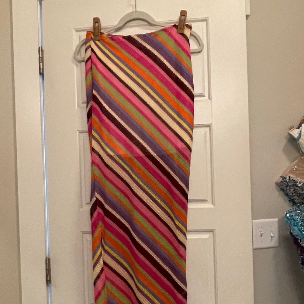 Cloud Nine Niah Halter top and Maxi skirt, Crochet Knit, multi color Large, NWOT